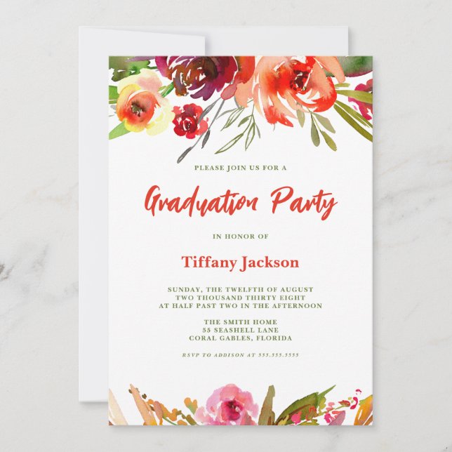 Invitación Graduación floral moderna (Anverso)