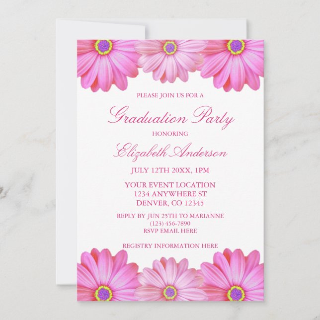 Invitación Graduación floral rosa (Anverso)