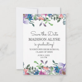 Invitación Graduación floral rosa azul púrpura morada Guardar