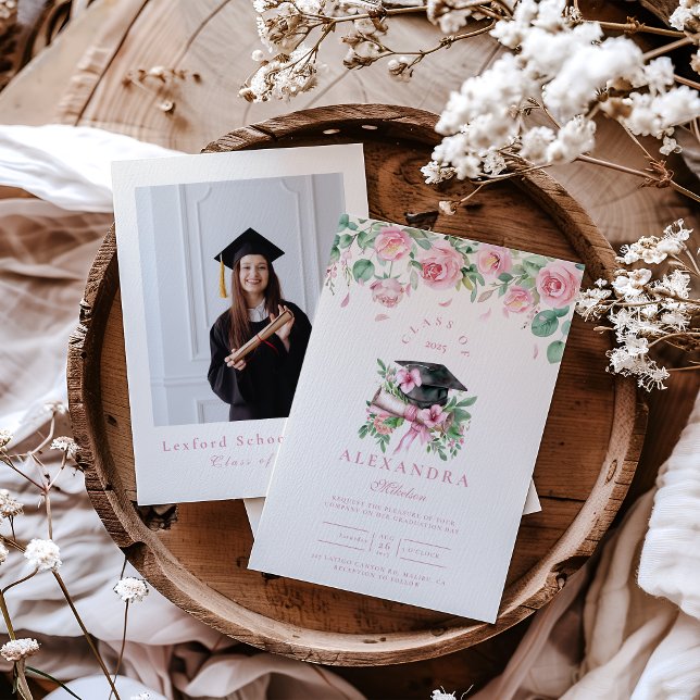 Invitación Graduación floral rosa de la foto (Subido por el creador)