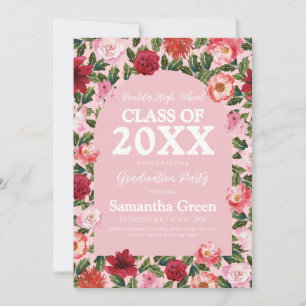 Invitación Graduación floral rosa y roja