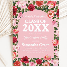 Invitación Graduación floral rosa y roja