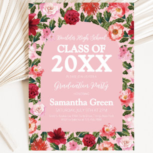 Invitación Graduación floral rosa y roja