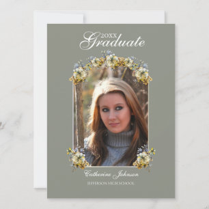 Invitación Graduación floral verde esmeralda arqueada