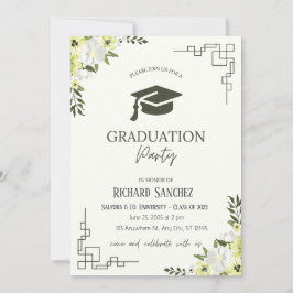 Invitación Graduación floral verde y crema