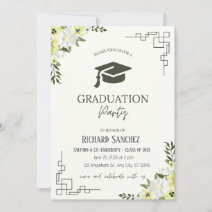 Invitación Graduación floral verde y crema