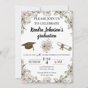 Invitación Graduación Floral Vintage Silenciada