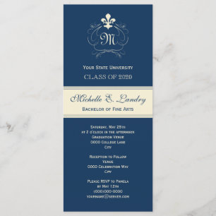 Invitación Graduación formal de la flor de lis azul elegante