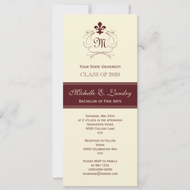 Invitación Graduación formal de la flor de lis elegante (Anverso)