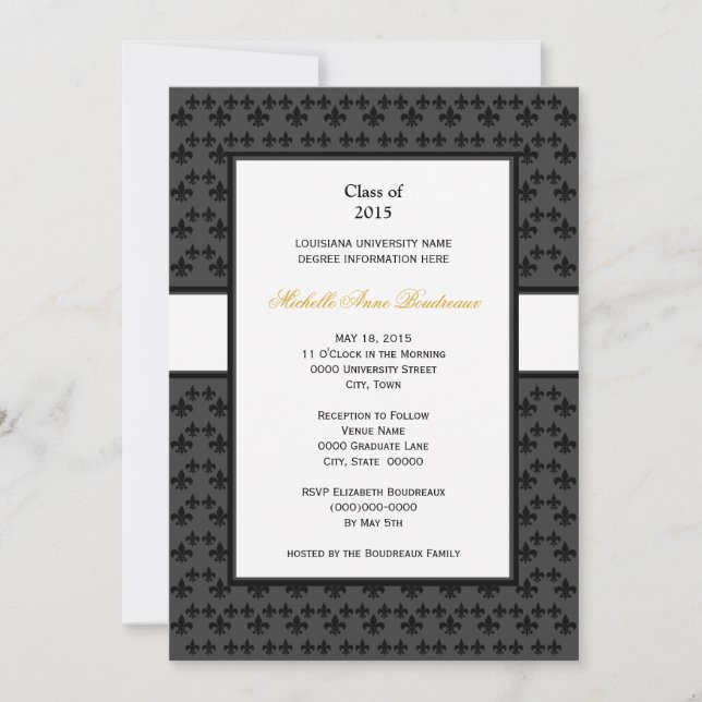 Invitación Graduación formal de la frontera gris negra de la (Anverso)