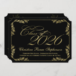 Invitación Graduación formal elegante de color negro/oro en 2