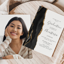 Invitación Graduación Foto Black Gold Agate 2026