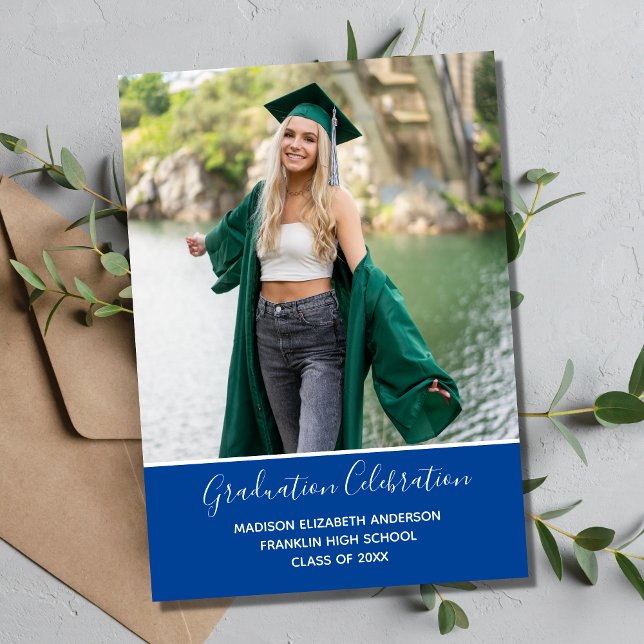 Invitación Graduación Foto Blue White Graduación formal (Subido por el creador)