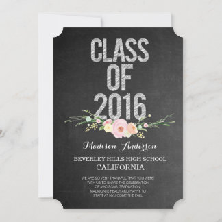Invitación Graduación Foto Clase de 2016 Chalkboard Floral