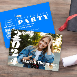 Invitación Graduación Foto De Clase Azul Brillante De 2023 QR