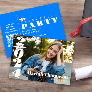 Invitación Graduación Foto De Clase Azul Brillante De 2023 QR