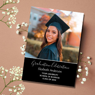 Invitación Graduación Foto de graduación de Black White Colle