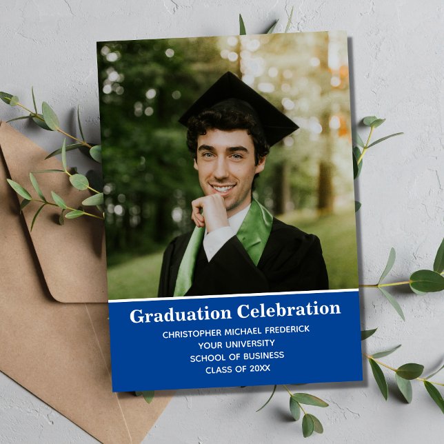 Invitación Graduación Foto de graduación del Blue White Colle (Subido por el creador)