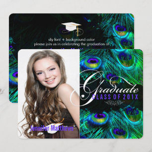 Invitación Graduación/foto de la pluma de pavo real PixDezine