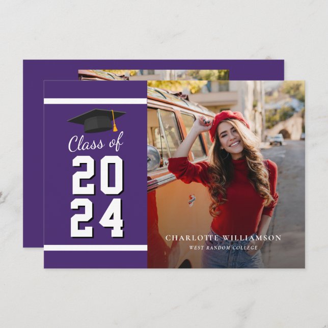 Invitación Graduación Foto Grado púrpura 2025 (Anverso / Reverso)