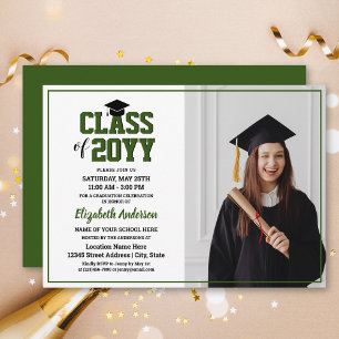 Invitación Graduación Foto Graduado Verde Bosque Minimalista