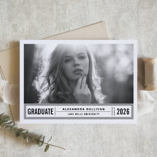 Invitación Graduación Foto Rayas Modernas Blanco y Negro