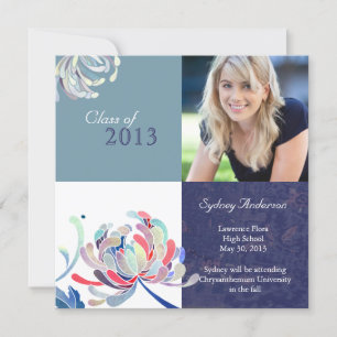 Invitación Graduación fotográfica azul + blanco de 2013 Chica