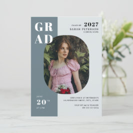 Invitación Graduación fotográfica Boho Blue Gray Bold Typogra
