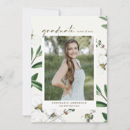 Invitación Graduación fotográfica botánica de flores blancas 