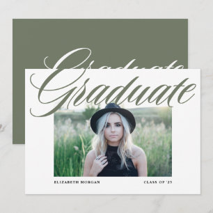 Invitación Graduación Fotográfica Caligrafía Negrita Verde To