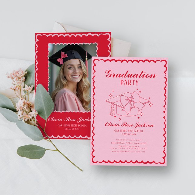 Invitación Graduación fotográfica con mano roja y roja (Subido por el creador)