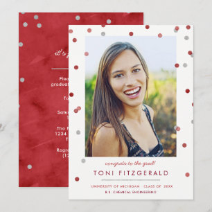 Invitación Graduación fotográfica de borgoña y plata