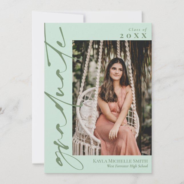 Invitación Graduación fotográfica de caligrafía de fábrica y  (Anverso)