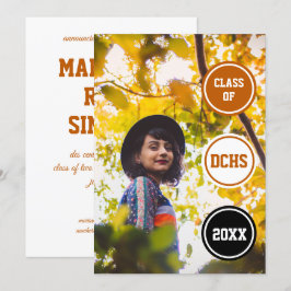 Invitación Graduación fotográfica de círculos Naranjas quemad