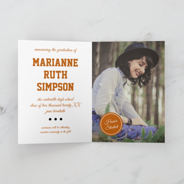 Invitación Graduación fotográfica de círculos Naranjas quemad (Interior)