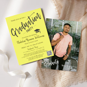 Invitación Graduación fotográfica de código QR amarillo de ma