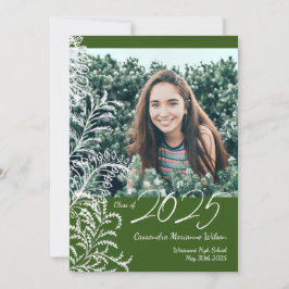 Invitación Graduación fotográfica de color verde oscuro Fern 
