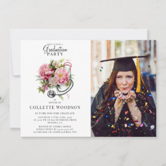 Invitación Graduación fotográfica de estetioscopio floral de