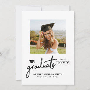 Invitación Graduación Fotográfica de Graduado Moderno en Negr