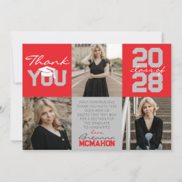 Invitación Graduación fotográfica de gris rojo y plateado 3 G