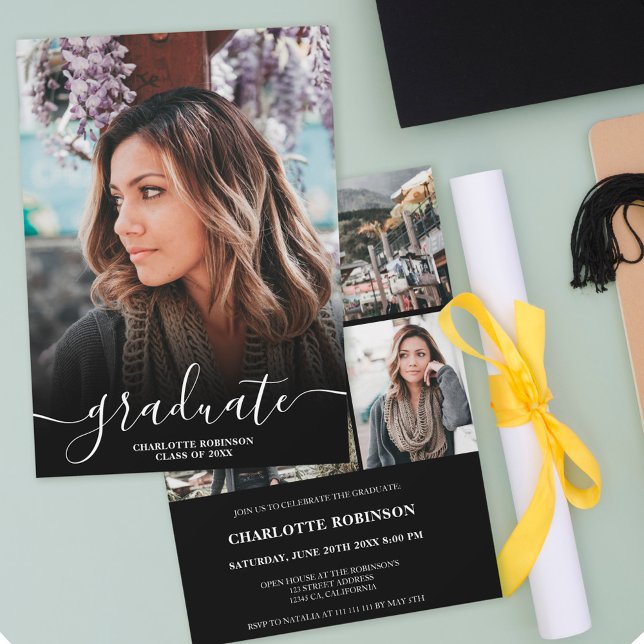 Invitación Graduación fotográfica de guiones de grado en blan (Subido por el creador)