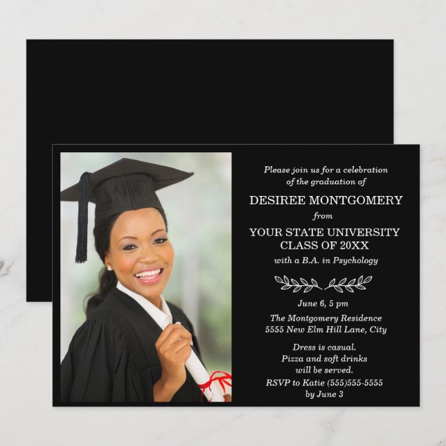 Invitación Graduación fotográfica de la Universidad de Black  (Anverso / Reverso)