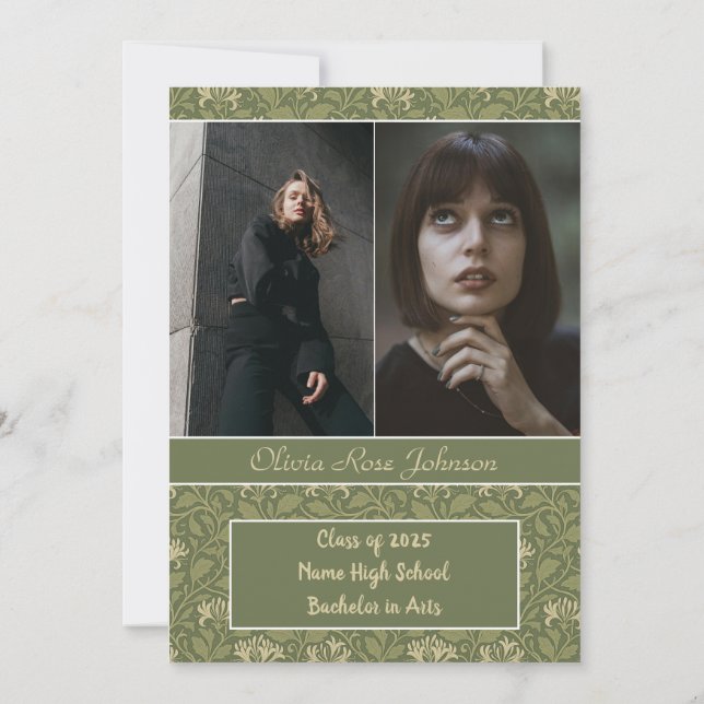 Invitación Graduación fotográfica de las flores verdes de mie (Reverso)