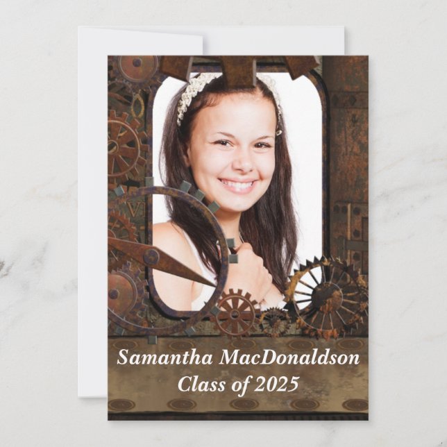 Invitación Graduación fotográfica de maquinaria mecánica (Anverso)