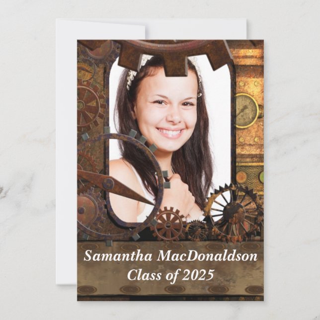 Invitación Graduación fotográfica de maquinaria mecánica (Anverso)