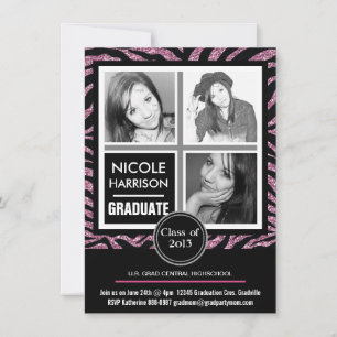 Invitación Graduación fotográfica de Mod Faux Pink Purpurina
