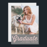 Invitación Graduación fotográfica de negrita de tipografía ro<br><div class="desc">Invite a los invitados a su evento con esta invitación para graduación de fotos de personalizable. Presenta un guión audaz retro y tipografía clásica. Personalice agregando sus detalles. Esta invitación a graduarse de color rosa y gris está disponible en otros materiales y colores.</div>