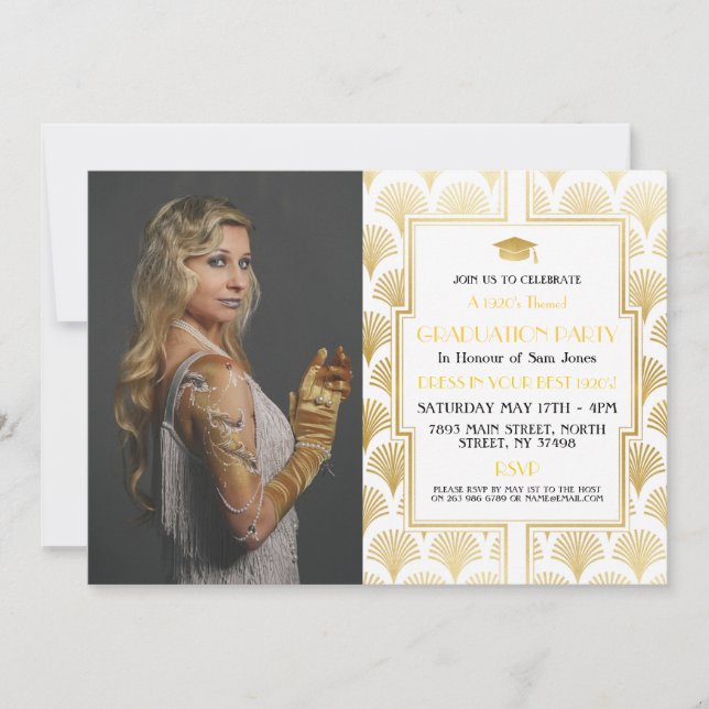 Invitación Graduación fotográfica de oro Art Deco de los años (Anverso)