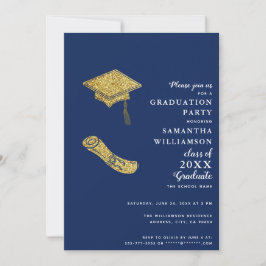 Invitación Graduación fotográfica de oro blanco azul de la Ma