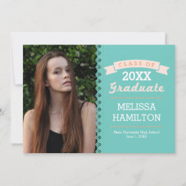 Invitación Graduación fotográfica de tinta y franjas Naranja 